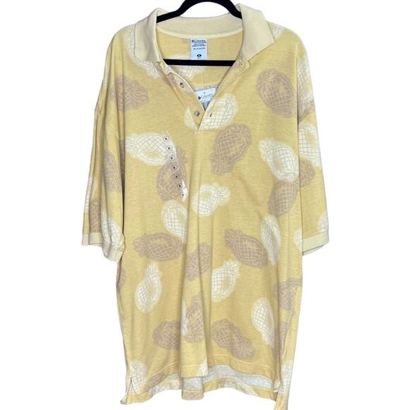 NWT Columbia Mens Yellow Pineapple Luau Print Collared Polo Shirt Vacation SZ XL - Picture 7 of 7